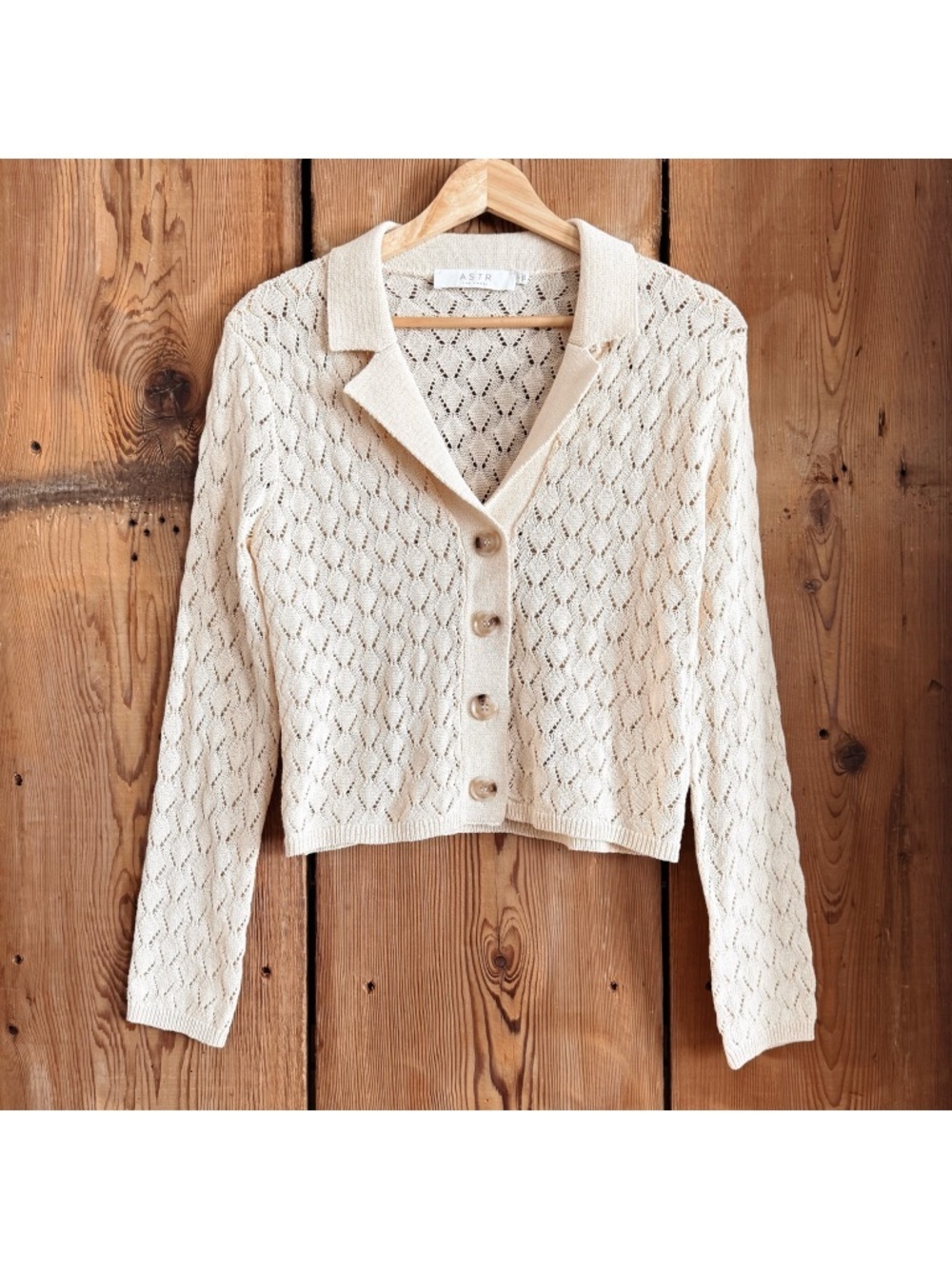 Sz L Astr The Label Liorre Cotton Tailored Crochet Textured Sweater In Beige EUC